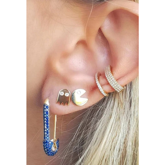 Mismatch 14k‎ Gold Filled Pac-Man Diamond Accent Stud Earrings - Picture 4 of 10